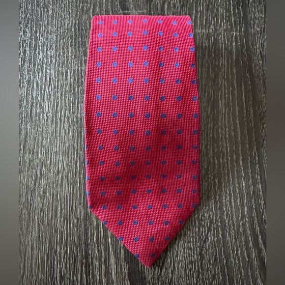Ralph Lauren Other - Lauren Ralph Lauren Blue & Red Polka Dot Linen Silk Blend Tie
